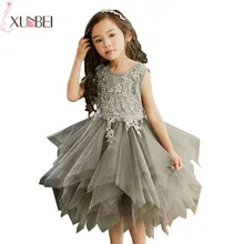 Милое серое платье с оборками и цветочным узором для девочек; коллекция года; пышные платья из Мягкого Тюля для девочек; Детские платья для выпускного вечера; платья для первого причастия