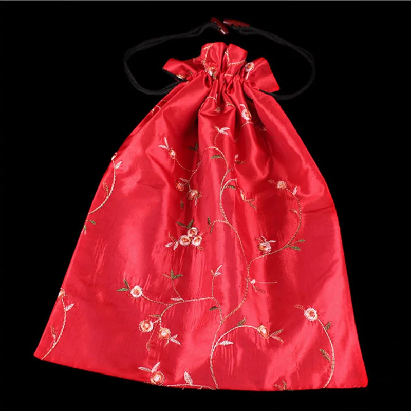 27*37cm Chinese Handmade Embroiderd Floral Silk Shoe Bags Portable