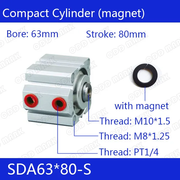 

SDA63*80-S Free shipping 63mm Bore 80mm Stroke Compact Air Cylinders SDA63X80-S Dual Action Air Pneumatic Cylinder