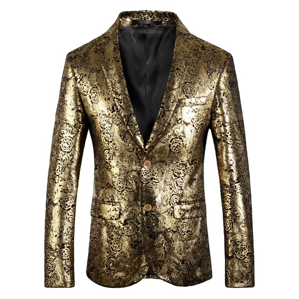 Floral Blazer Men Slim Fit Paisley Gold Blazer Suit Jacket Casual Party