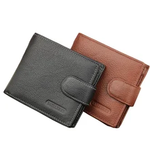 Fashion Neue Qualität Echtes Leder Männer Geldbörsen Kurz Stil Haspe Retro Reißverschluss Taste Schwarz Kartenhalter Münzfach Geldbörse Brieftasche