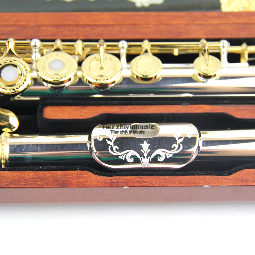 Флейта 16 отверстий Серебряная Закрытая красивая форма+ ключ E