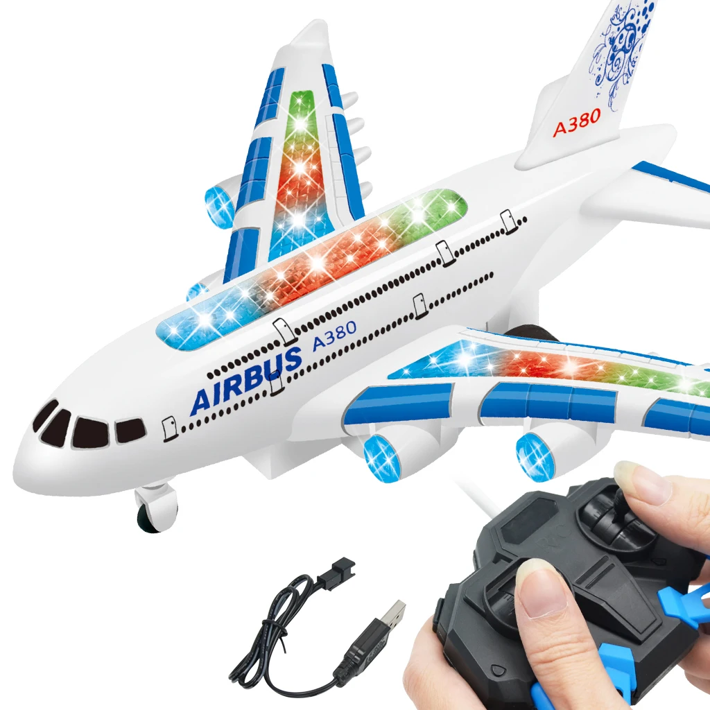 

Kids RC Remote Control Airplane Toy Plane A380 Airbus - w/ Flashing Light & Jet Engine Sound - Great Gift for boys & girls
