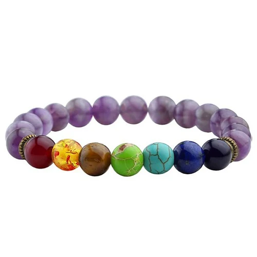 7 чакра браслеты и браслеты для мужчин Лава целебный баланс рейки Будда молитва натуральный камень бисером Йога чакра браслет для женщин - Окраска металла: light purple