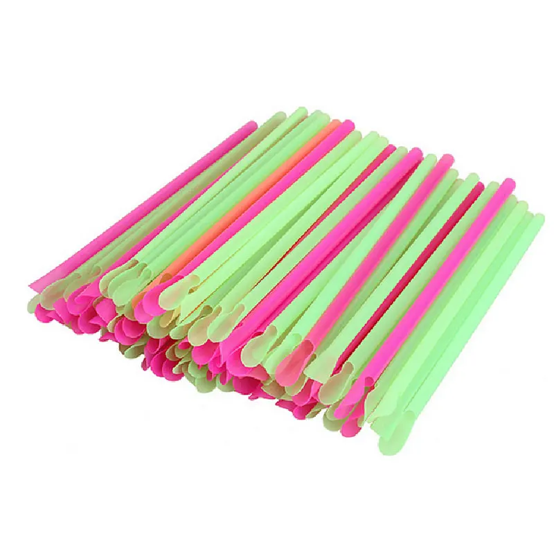 

50pcs Multicolour Spoon Straw Disposable Spoon Plastic Drinking Straw Party Ice Smoothies Milk Shake Bar Snow Cone Candy Spoon