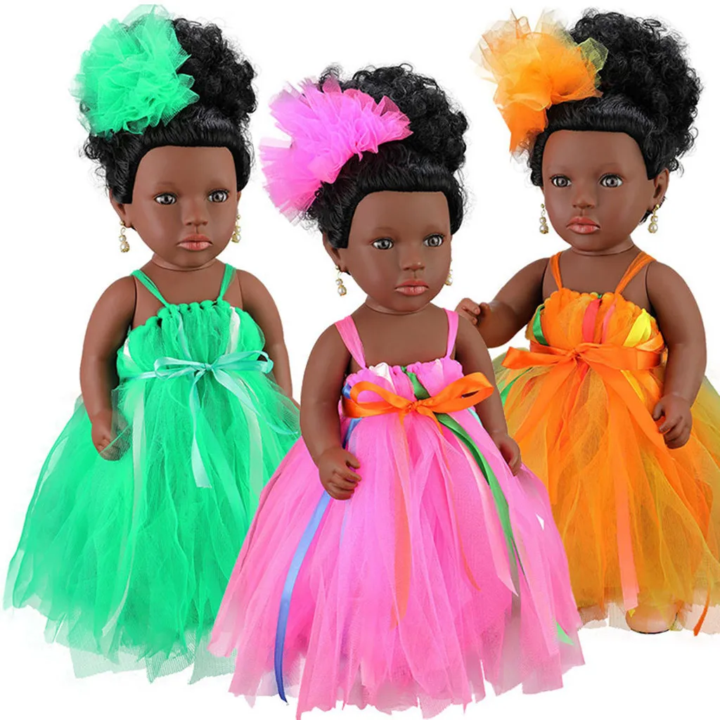 Black African Girl Dolls African American Play Dolls Lifelike 45cm Baby