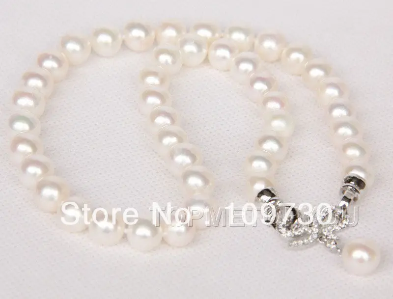 

Jewelry 002176 17" 10-11mm natural round white pearls necklace pendant