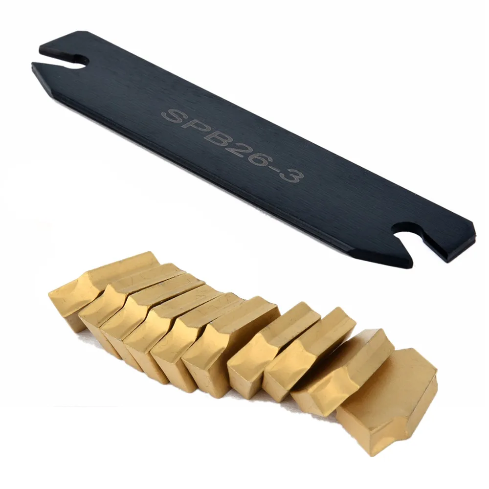

Coated Carbide SPB26-3 26mm High Strength SPB26-3 Parting Grooving Cut-Off Tool Holder & 10pcs GTN-3 SP300 Insert