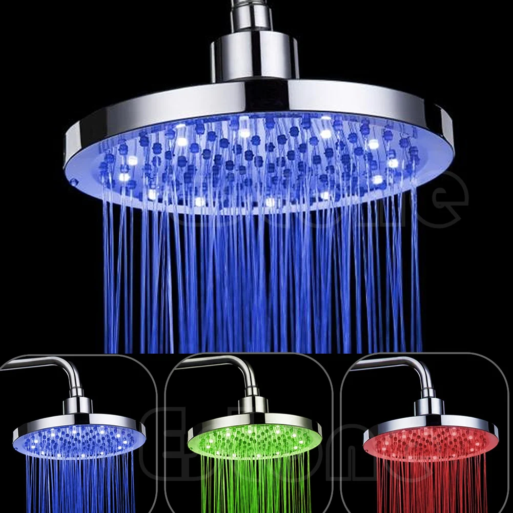 

New Wonderful 8inch Round Rain Stainless Steel Bathroom RGB LED Light Shower Head Drop ship