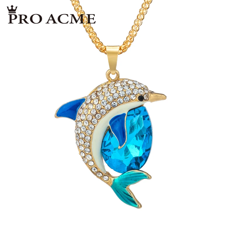 

Pro Acme Cute Dolphin Necklaces Pendants for Women Crystal Rhinestone Long Necklace Female Sweater Chain Female Jewelry PN0553