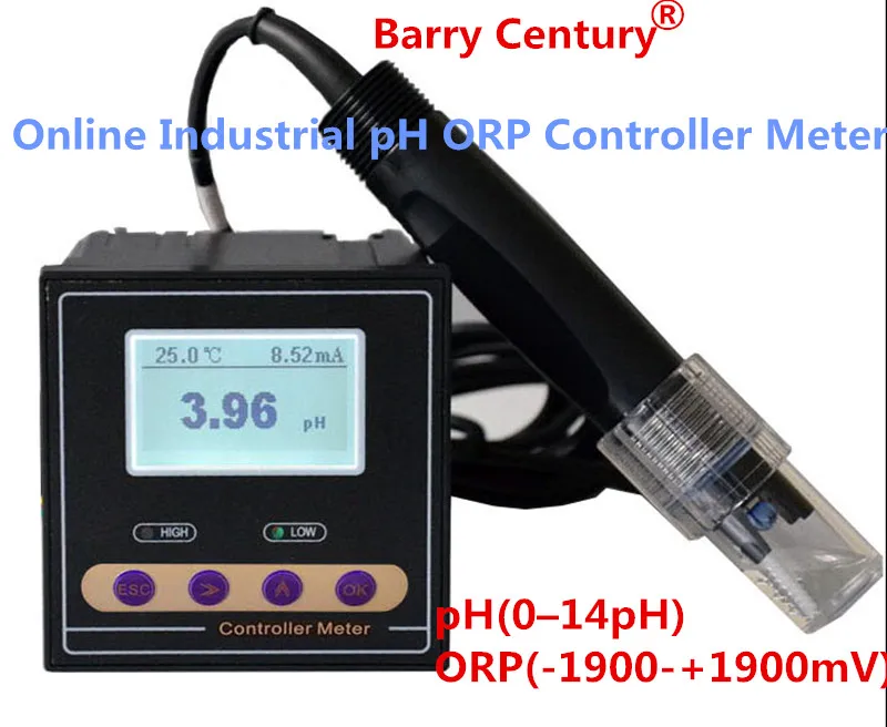 

Online Industrial pH ORP Controller Meter Monitor Accuracy 0.02pH 1mV upper lower limit control alarm relay current output data