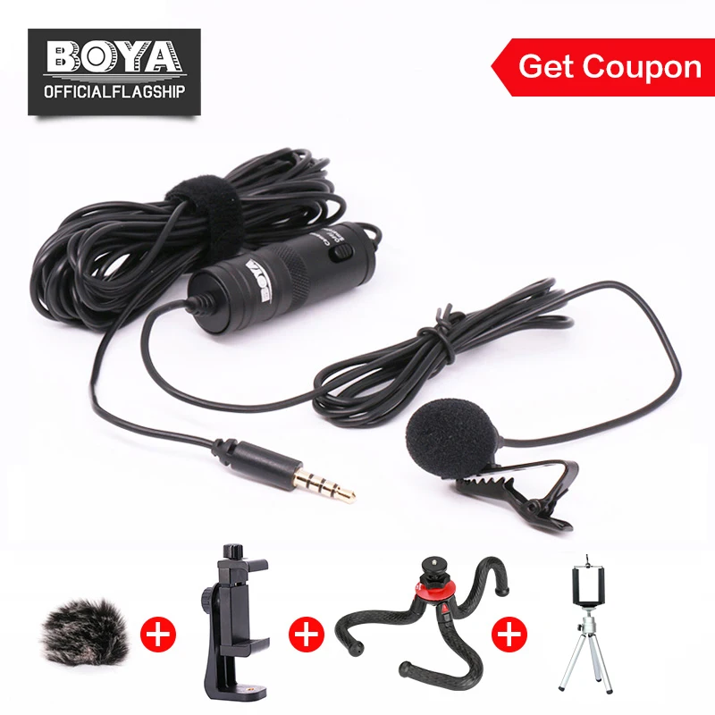 BOYA BY-M1 Lavalier Microphone for iPhone with 3.5mm Adapter Cable for Headphone Monitor DSLR Cameras PC Interviewing Vlogging
