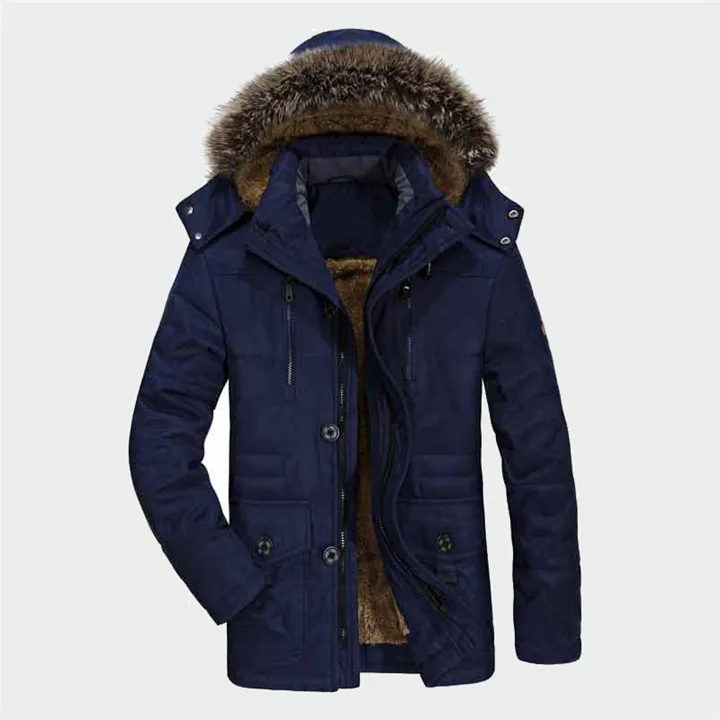 Мужская зимняя повседневная куртка ветровка 5XL 6XL Мужская парка с капюшоном из флиса с меховым воротником длинная мужская куртка с хлопковой подкладкой теплое пальто - Цвет: LK333 Blue