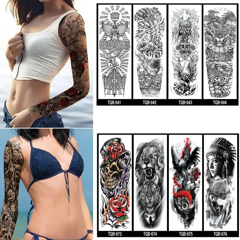 Водонепроницаемая временная татуировка рукав полная рука Большой Череп Старая школа татуировки наклейки на рукаве флэш поддельные татуировки для мужчин и женщин
