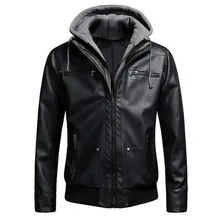 Мотоцикл Кожаные куртки поддельные Для мужчин мужская кожаная куртка Slim Fit Куртка с капюшоном зимние дропшиппинг