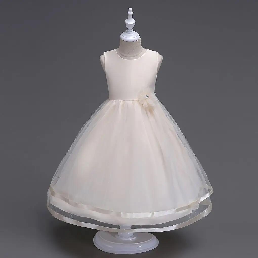 

Children Clothes Beautiful Fairy Lace Dresses 2019 New Girls Pearls Birthday Wedding Party Princess Sleeveless Lace Dresses