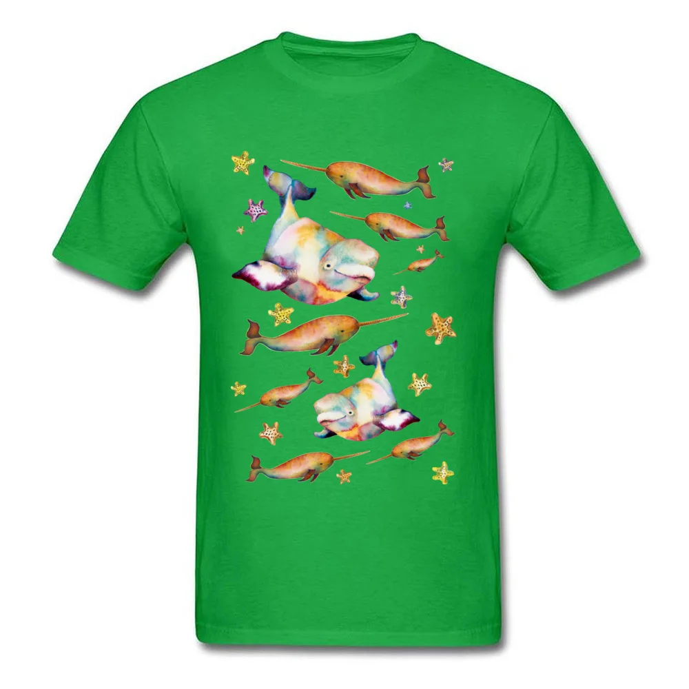 Party T Shirts 2018 Fashion Short Sleeve Group 100% Cotton O-Neck Men Tops T Shirt Custom Tops Shirts Thanksgiving Day Beluga and Narwhal among the Starfish Stars green