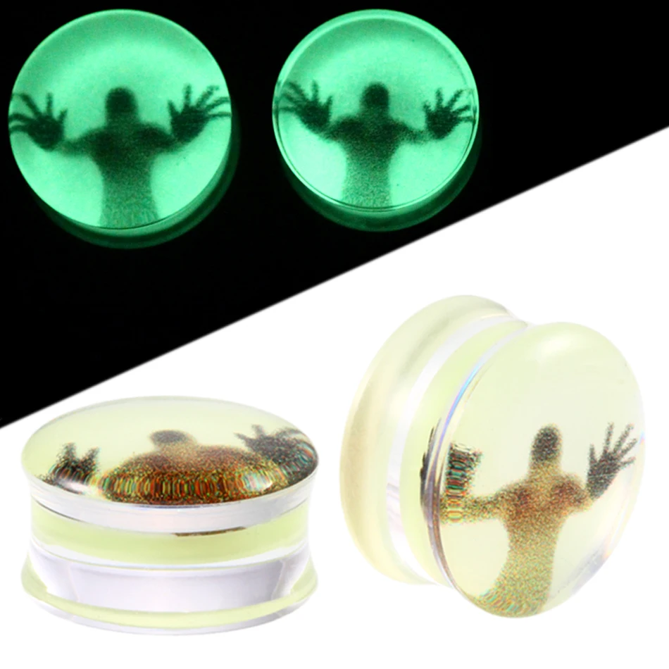

2PCS Acrylic Glow in the Dark Earrings Green Ear Plugs and Tunnels Flesh Tunnels Gauges Ear Expander Sexy Body Jewelry Piercings