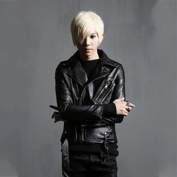 

Fashion Mens Slim Fit Pu Leather Jacket Motorcycle Biker Windproof Short Coat Black Personality Punk Style Outwear Male Jackets