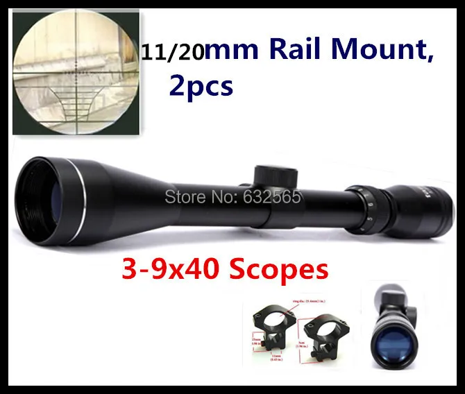 

New Free Shipping Pro 3-9x40 Air Gun Riflescope Optics Tactical Hunting Mil Dot Reticle Rifle Scope + 2pcs 11 / 20 mm Free Mount