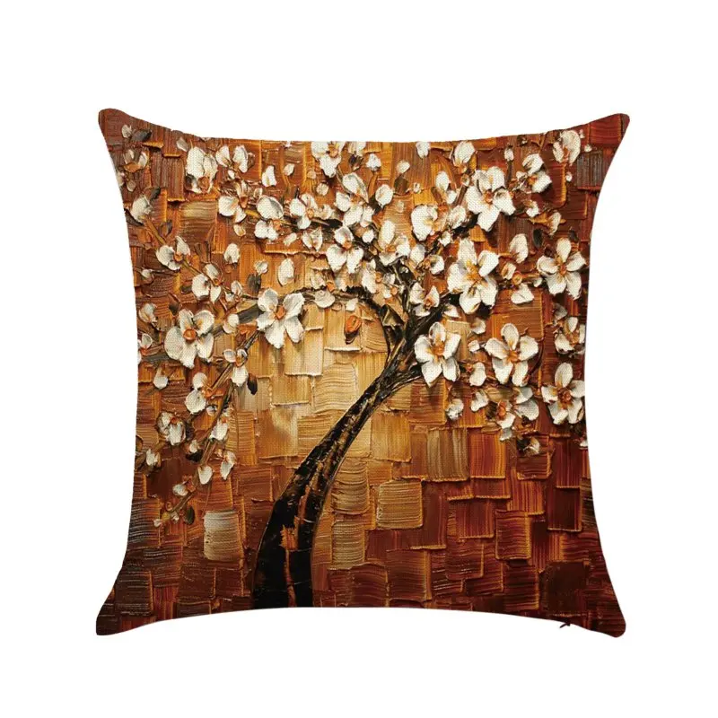 Декоративная подушка, трехмерная картина маслом, деревья, цветы, хлопковая Подушка, наволочка для гостиной, чехол для дивана, автокресла - Цвет: 5