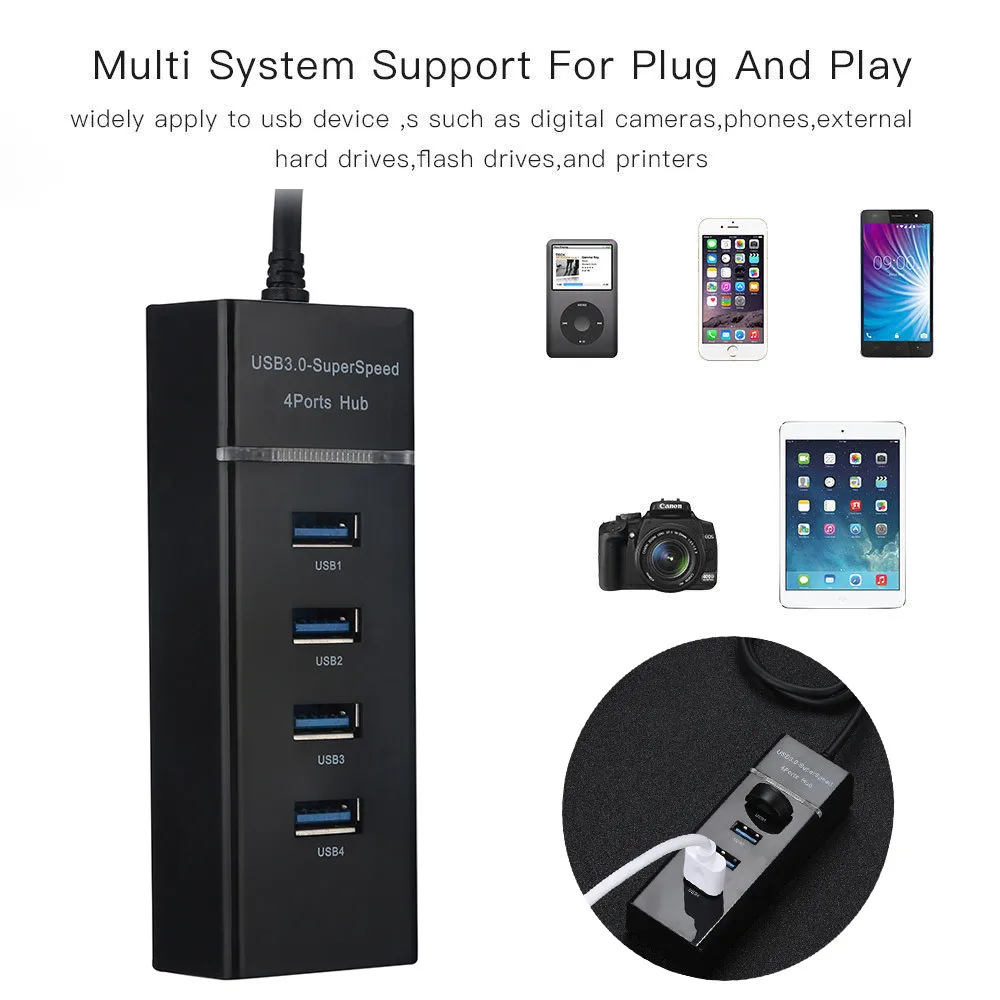 Высокоскоростной 4-портовый адаптер для настольного ПК ноутбука USB 3 0