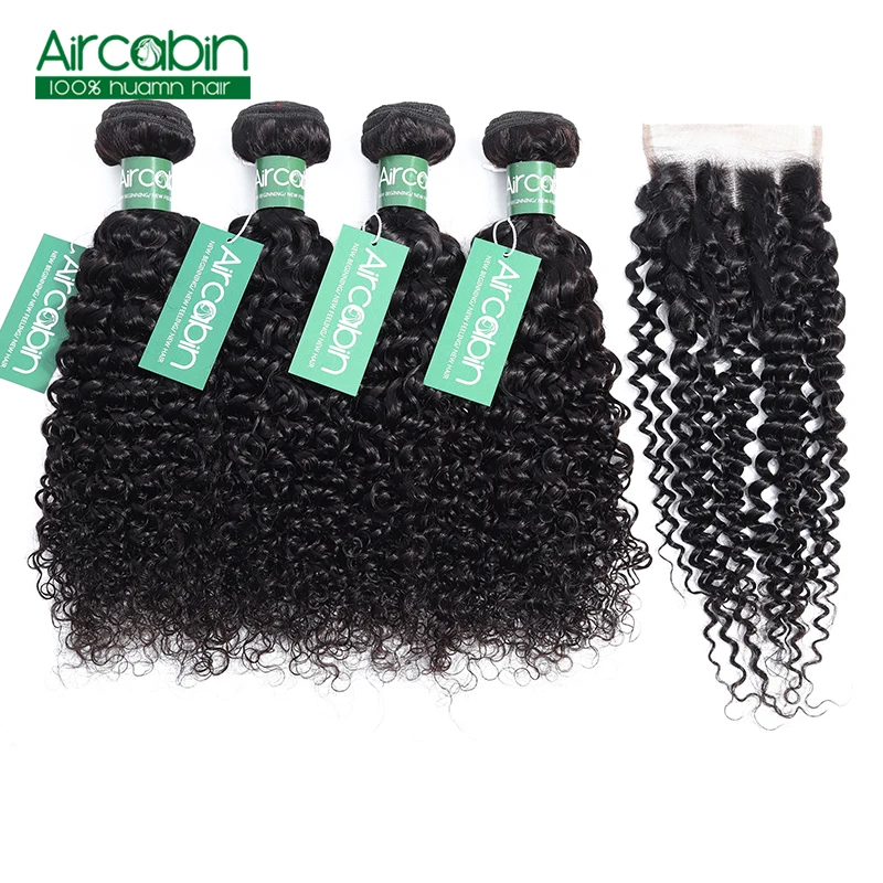 

Peruvian Kinky Curly 4 Bundles with Closure Human Hair Weave Bundles with Lace Closure Natural Hairline Non-Remy Extensions