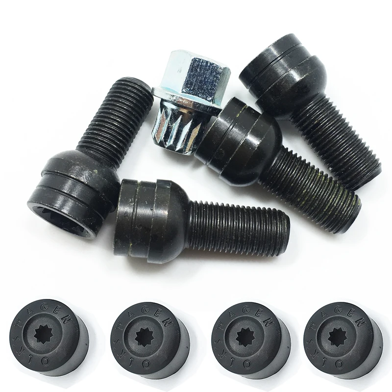 M14 1 5mm black steel wheel bolt lock lug nut set with key for golf