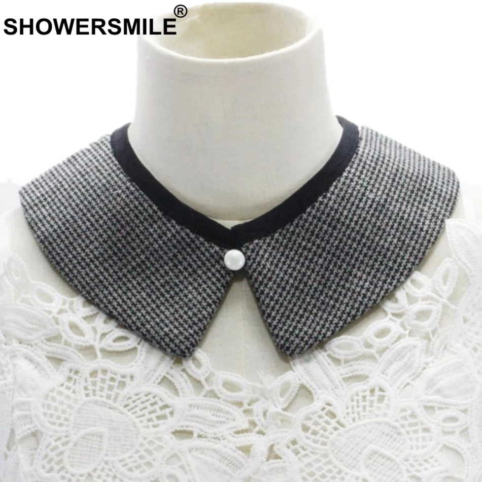 

SHOWERSMILE Fake Collar For Women Spring Black Plaid Detachable Collar Female British Style Brand Vintage False Collar Removable
