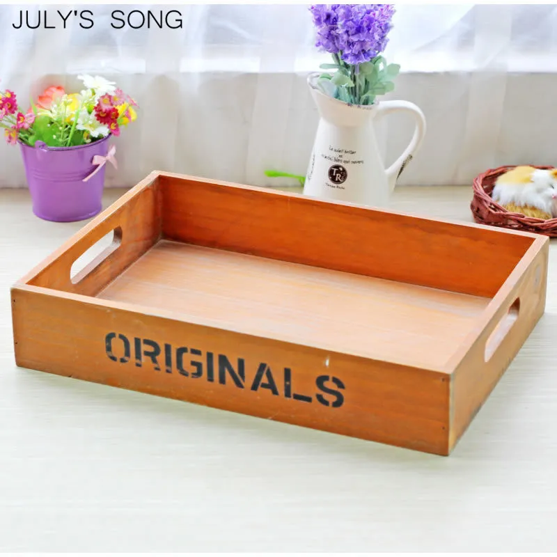 JULY'S SONG Wooden Storage Box Wood Storage Trays Sundries Storage