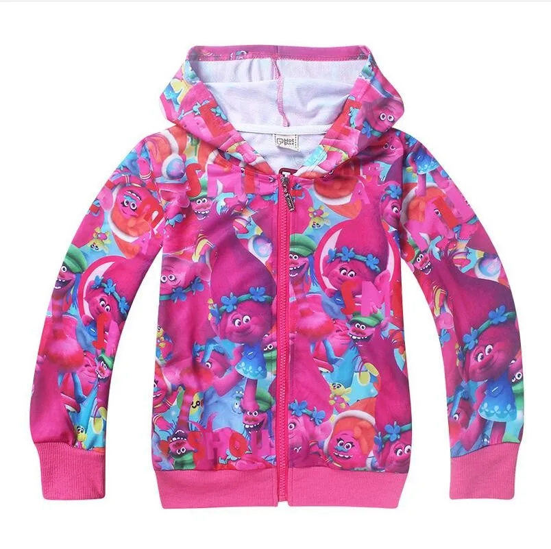 Пальто для девочек с троллями, весенние хлопковые толстовки с капюшоном, пальто для девочек, тонкая куртка для девочек, одежда для детей 3-10