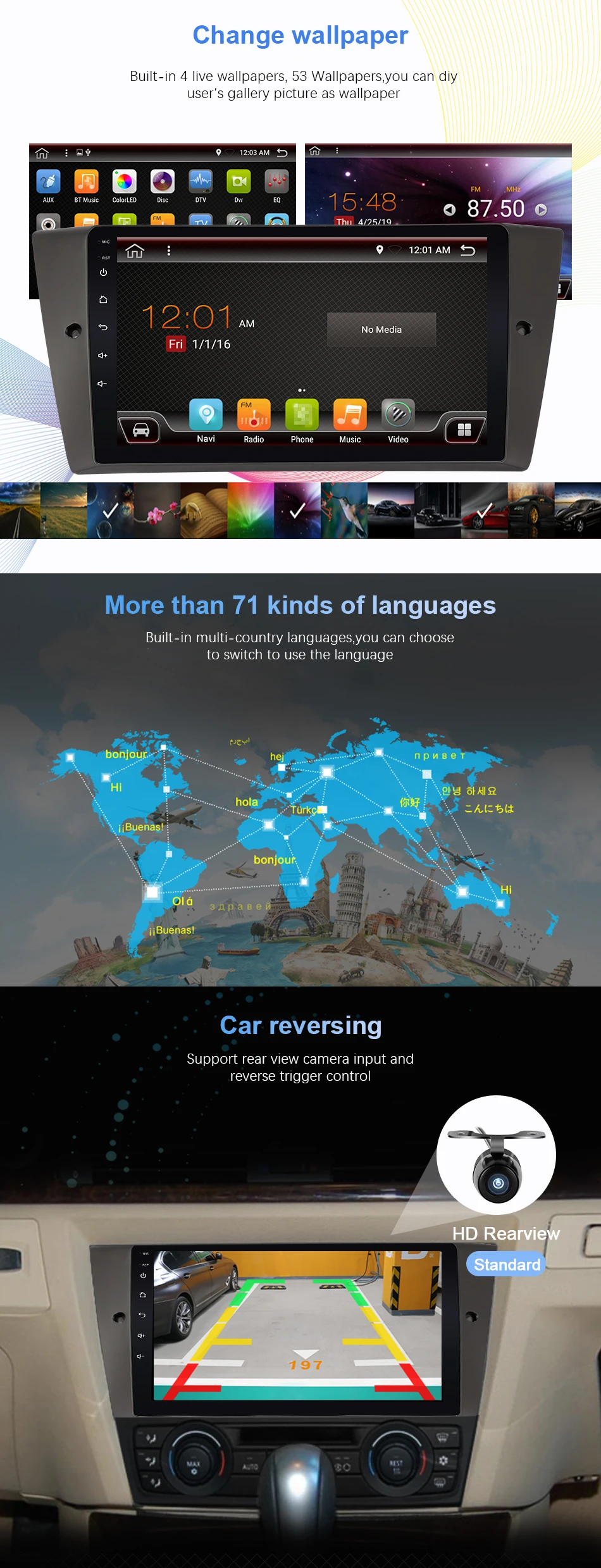 Clearance Eunavi Android 9.0 4G Car DVD PLAYER For BMW E90 GPS stereo audio navigation multimedia screen head unit PX6 with HDMI 13