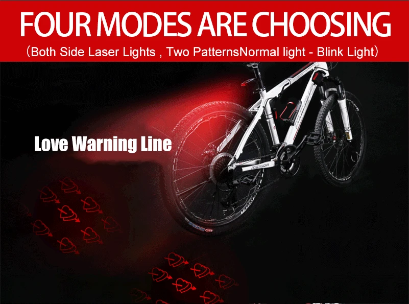 Top Biking Bike Light Laser Taillight IPX4 Waterproof 5 LED USB Rechargable 7 Modes Night Warning MTB Bike Lamp Backlight Taillight 7