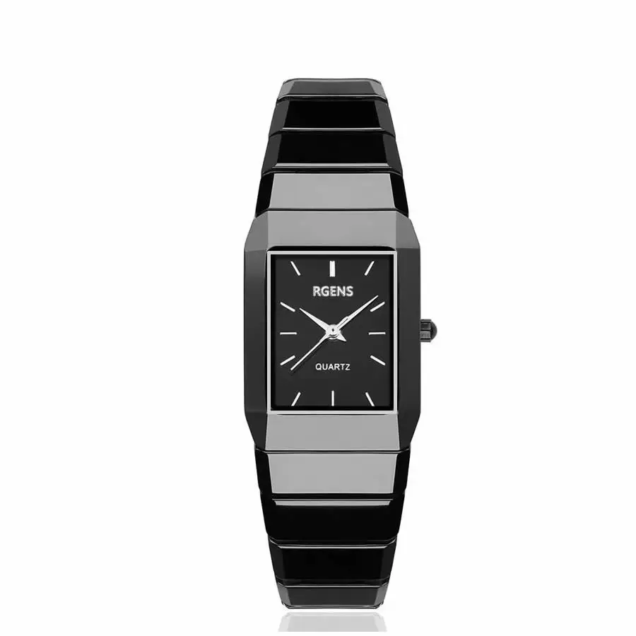 RGENS brand official ladies clocks woman wristwatches black 100 ceramic quartz square luxury womens font b