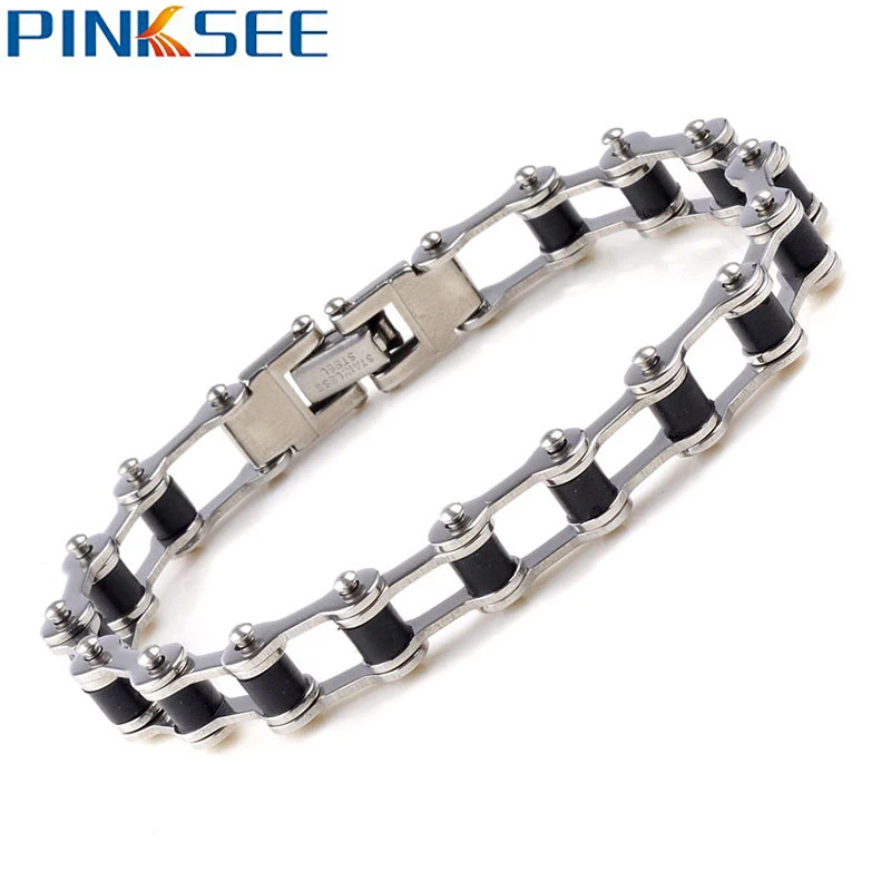 

1X Chic Men Silver Stainless Steel Bracelet Fashion Black Bike Bicycle Cool Bangle Bracelet Cuff Wristband Charm jewelry Gift