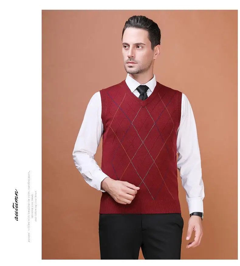 Новое поступление Модный Зимний вязаный мужской свитер компьютерный Повседневный жилет с v-образным вырезом, без рукавов модный мужской размер s M L XL 2XL 3XL - Цвет: RED