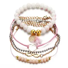 Многослойные богемные розовые браслеты с бусинами из кристаллов ручной работы для женщин винтажные модные браслеты с кисточкой-сердцем ювелирные изделия