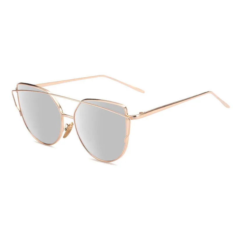 Солнцезащитные очки "кошачий глаз" Винтажная, брендовая, дизайнерская зеркало из розового золота солнцезащитные очки для Для женщин, металлические отражающие плоский объектив солнцезащитные женские очки оculos - Цвет линз: 7