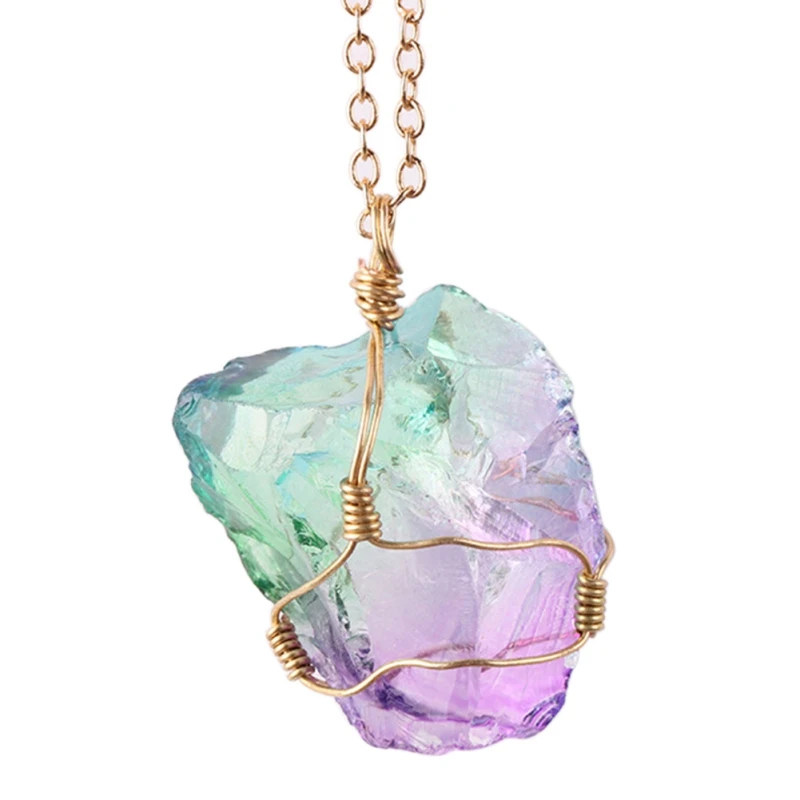 Colorful Striped Fluorite Quartz Crystal Stone Crystal Natural Fluorite Stone Pendants Necklace Hanging Decor Home Decoration