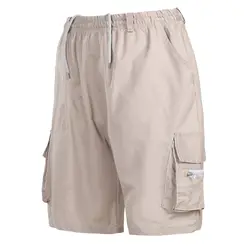 Летние повседневные шорты для мужчин хлопок полиэстер эластичный пояс, карманы Твердые мужские повседневные шорты коричневый, белый цвет