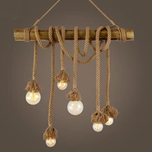 Vintage loft light bamboo hemp rope chandelier pub restaurant cafe light living room dining room pendant lamp E27 droplight loft american country vintage pendant light farmhouse cafe bar hemp bamboo hanging light