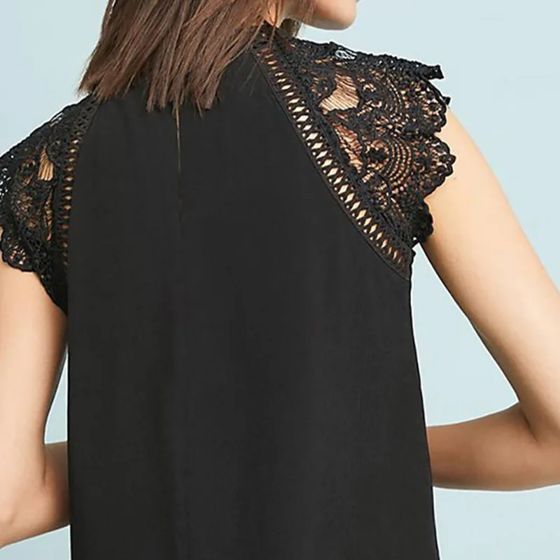 Summer 2019 Womens Tops Blouses Lace Patchwork Sleeveless Solid Shirt Women Blouse Blusas Roupa Feminina Shirt