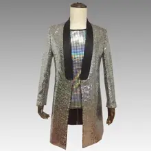 Высокая плотность блёстки одежда для мужчин серебряные шпильки конструкции Сценические костюмы для певцов Длинная Куртка Блейзер