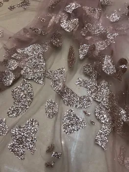 

5yards sexy glued print glitter tulle mesh fabric DiuDiu-7243 hot sale with sequins glitter beads for sexy dress