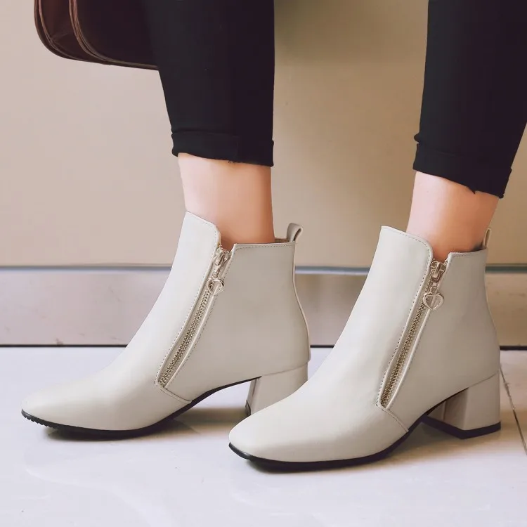

Big Size 11 12 13 Fashion trend of front zipper boots with square head and thick heel in Europe and America