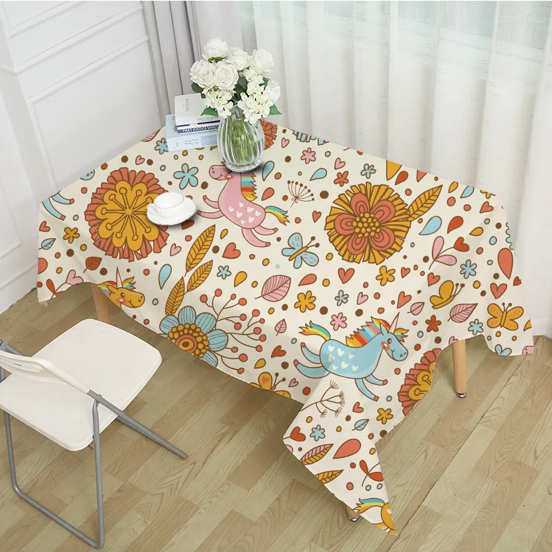 Elegant Table Cover Cartoon Animal Flower Printed Tablecloth for Wedding Restaurant Banqueting Chri
