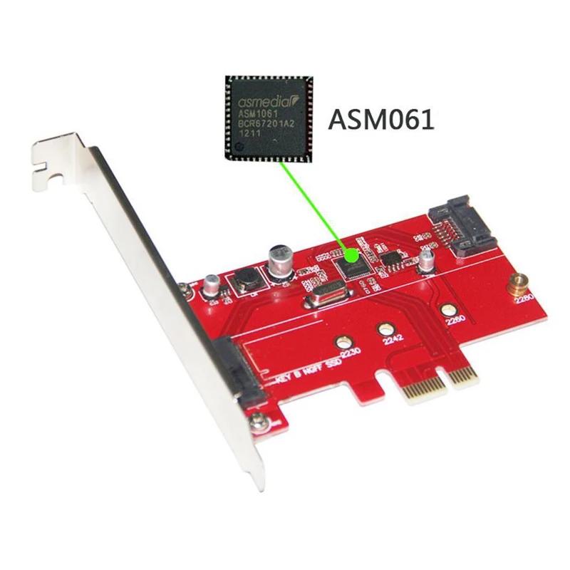 PCIe X1 к M.2(NGFF)+ SATA 6G (HDD/SSD) со стандартным кронштейном профиля ASM1061 PCI Express до B Key M.2 SSD 2280