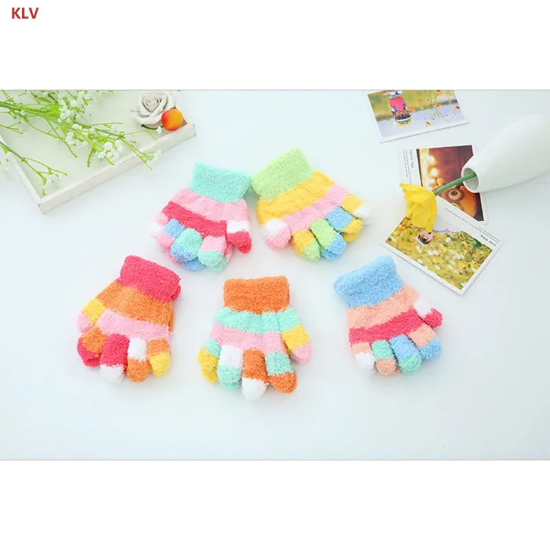 KLV Детские теплые перчатки для мальчиков и девочек из плотного флиса кораллового цвета