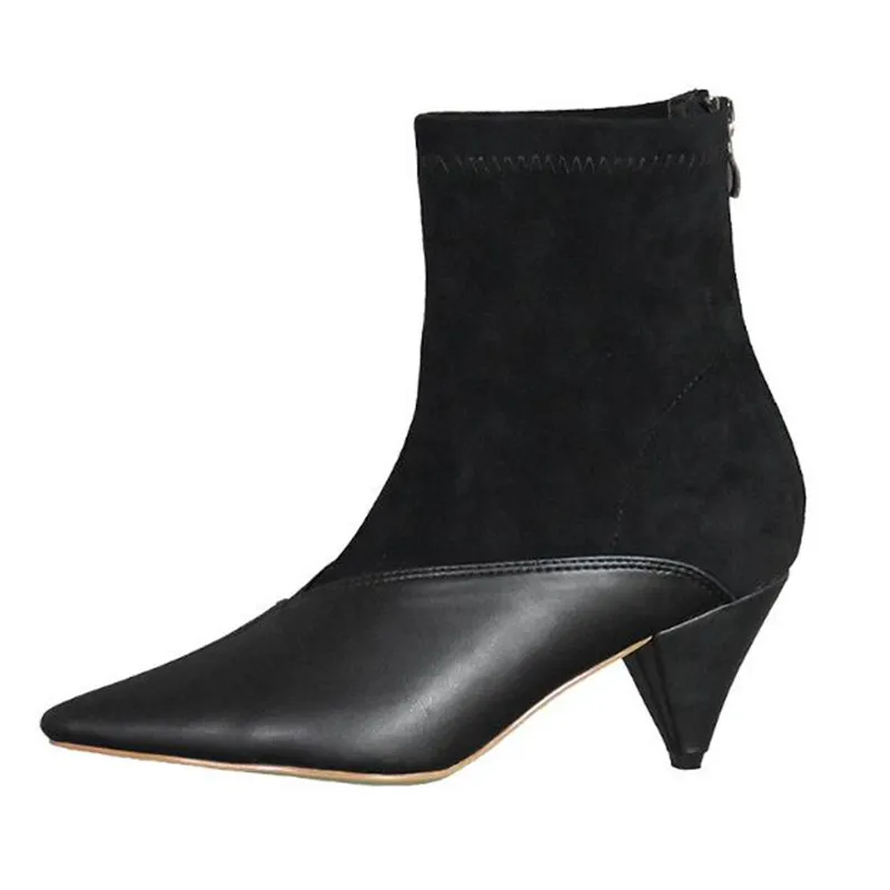 

2019 new pointed stitching ankle boots tapered with elastic cloth boots women Booties High heel women's shoes boty bottes