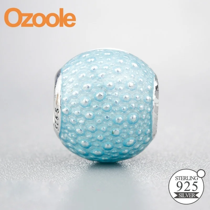 Ozoole Аутентичные 925 пробы серебряный шарм Aqua очарование голубой эмалью бисера fit